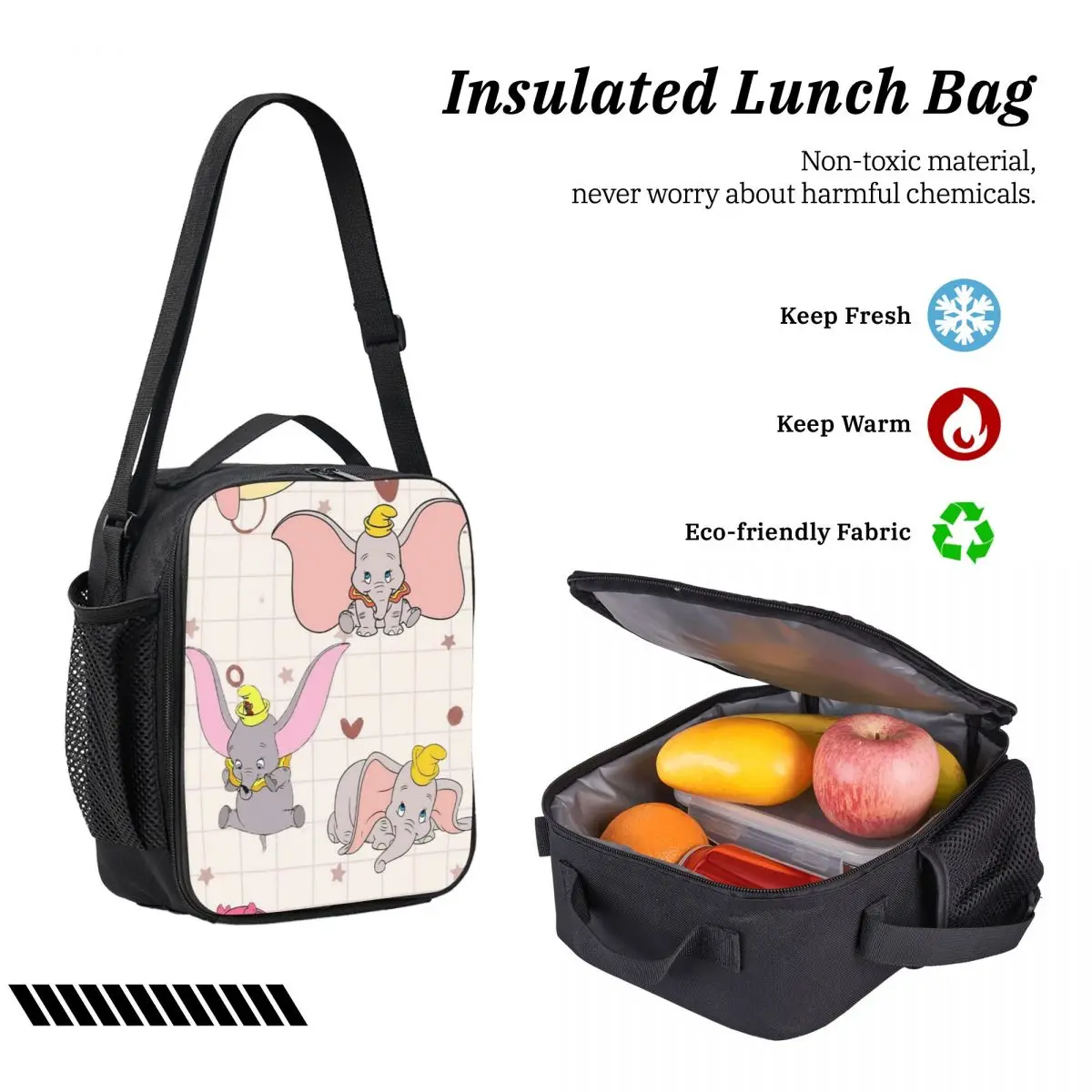 دامبو الكرتون نمط حقيبة الظهر طالب بنين بنات BookBag حقيبة مدرسية حقائب كتف الكمبيوتر 3ps معزول حقيبة الغداء مقلمة