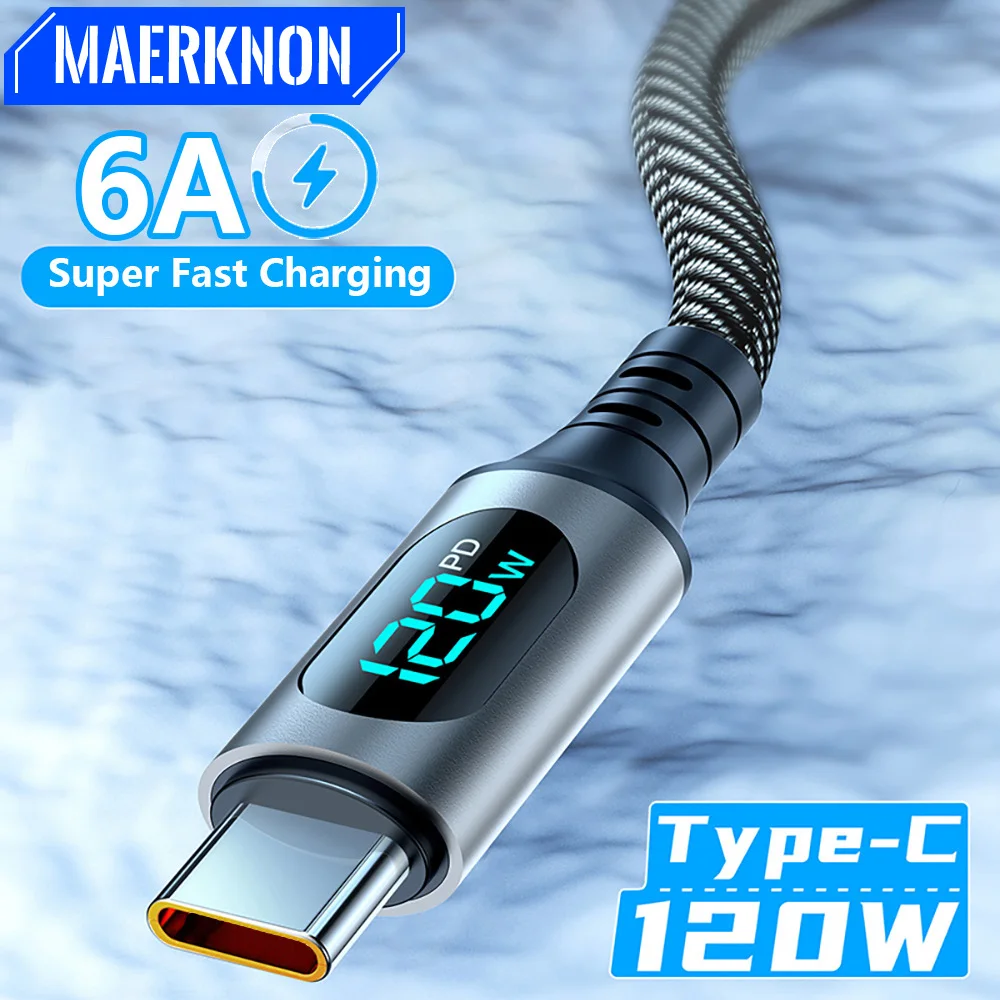 6A 120W USB C to USB C Cable Super Fast Charging Phone Charger Data Cord For Samsung Xiaomi Huawei USB Type C Quick Charge Cable