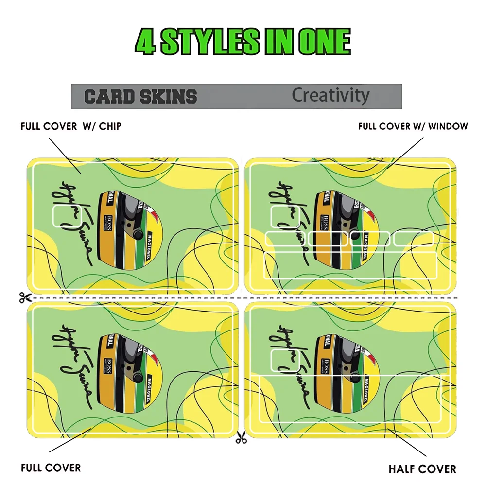 F1 Ayrton Driver S-Senna Stickers Cartoon Credit Card Visa Debit Bank Charge Card Bus Metro Waterproof Sticker Decal Decoration