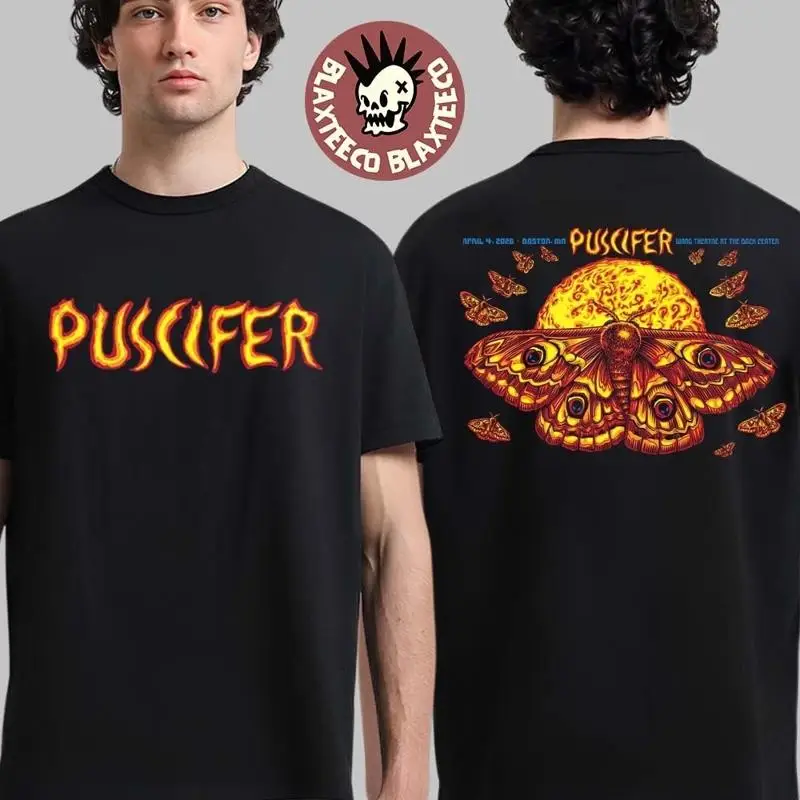 Puscifer Fiery Logo Orange Moon Phases Bats T-Shirt