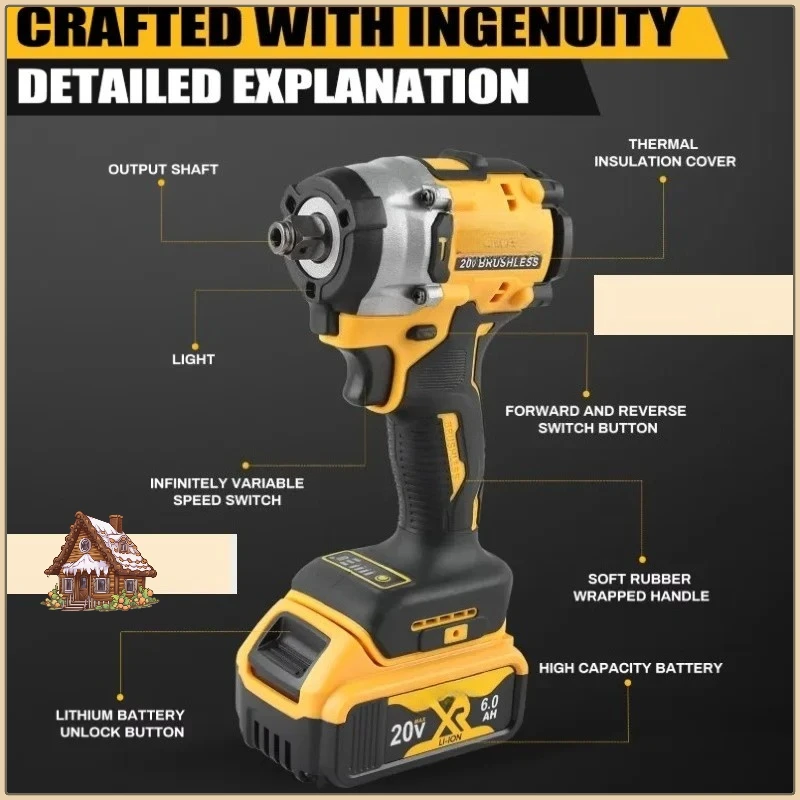 디월트 20V 배터리 호환 DCF921 아토믹 맥시멈 무선 렌치 1/2인치 무선 임팩트 렌치 가변 속도 충전 렌치