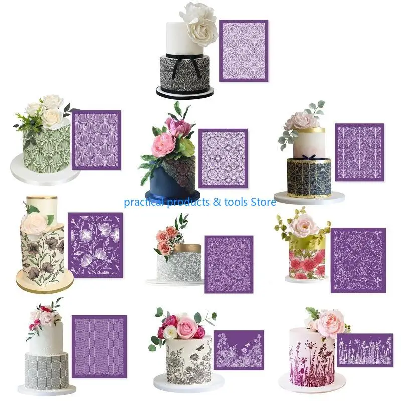 

77JB Cake Mesh Stencil Lace Flower Grass Fabric Cake Stencil Decorating Tool for Fondant Baking Pastry Gum Paste Tools Bakeware