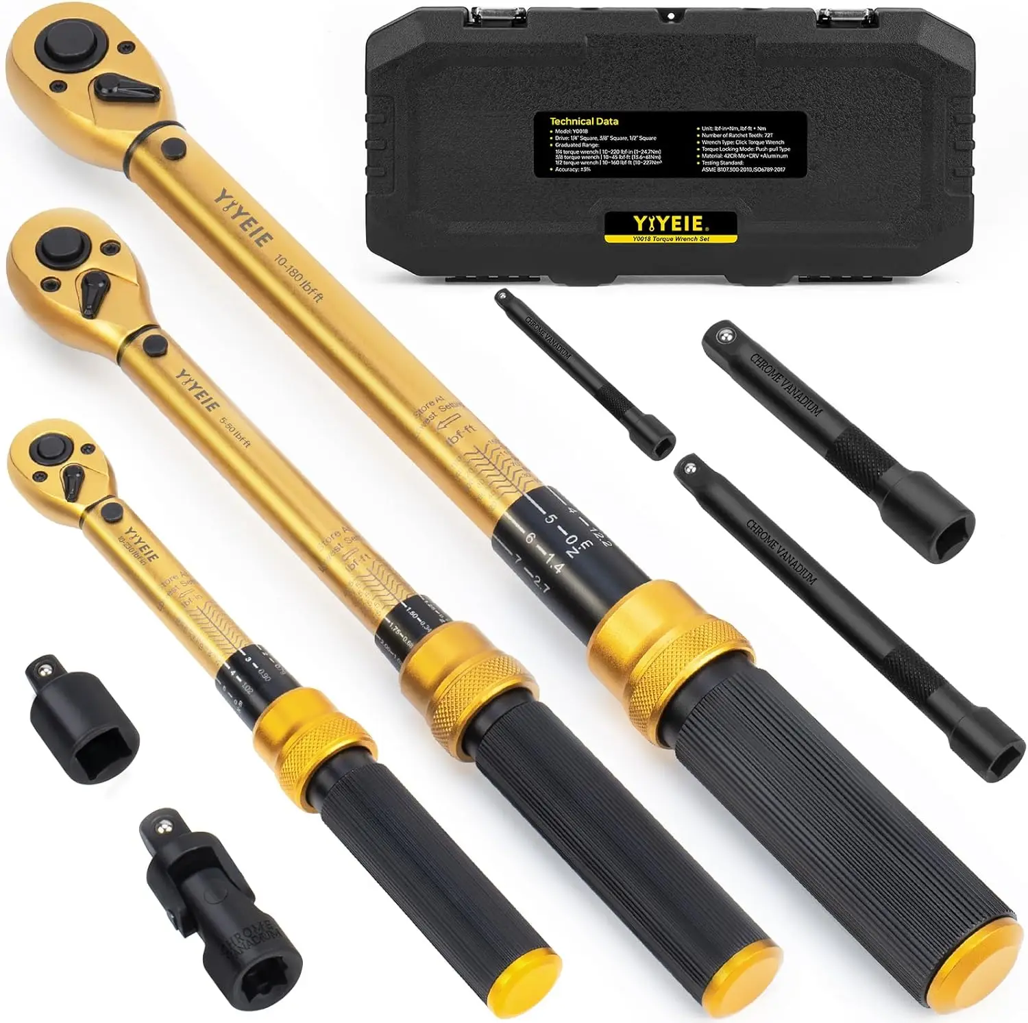

8-Piece Torque Wrench Set with Adapters, 1/4-1/2 Inch Drive, Dual Scale for Bike, Moto, Car Repair
