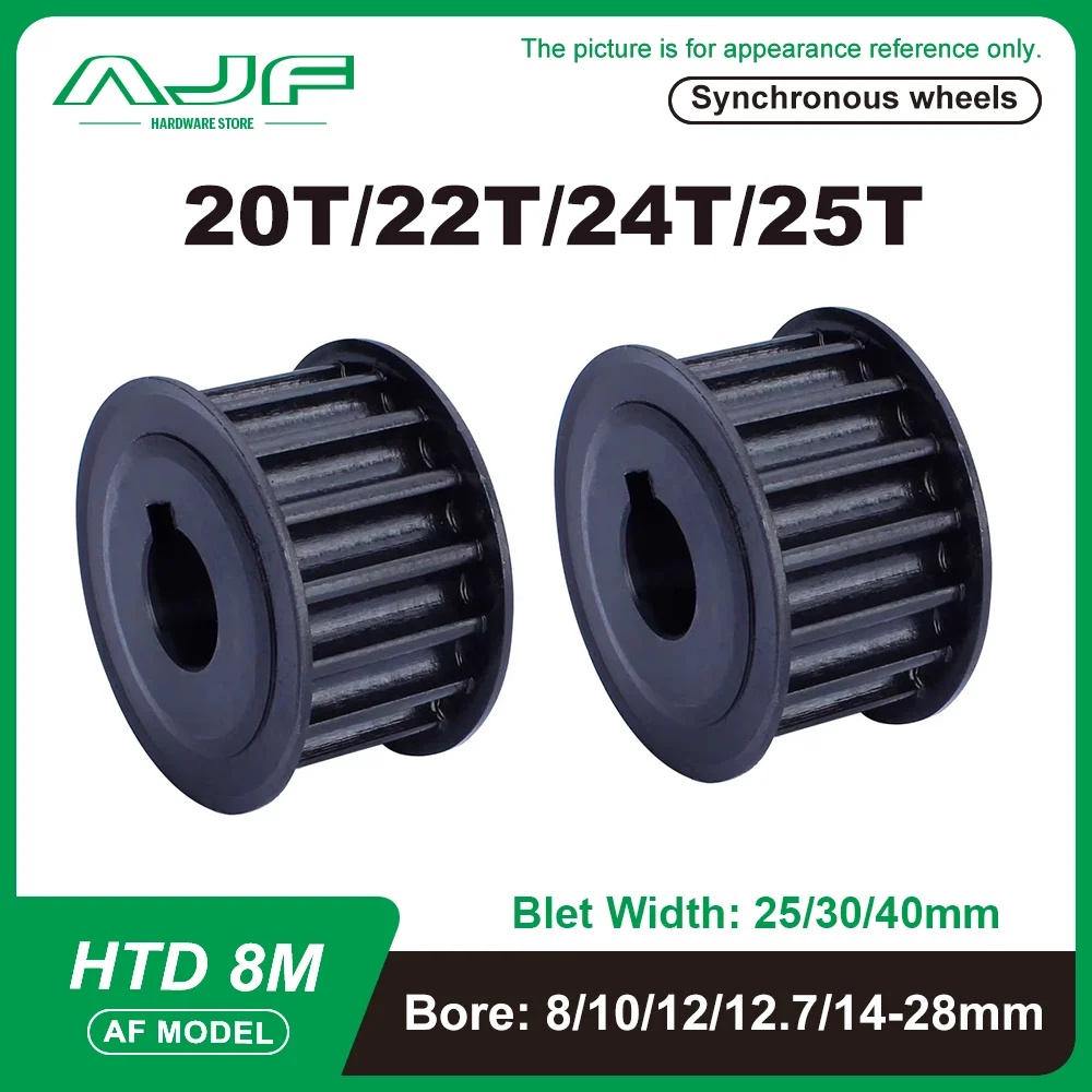 45 Steel HTD 8M Timing Pulley 20T/22T/24T/25T AF Type Synchronous Wheel for Belt Width 25/30/40mm Bore 8mm-28mm Ptich 8mm