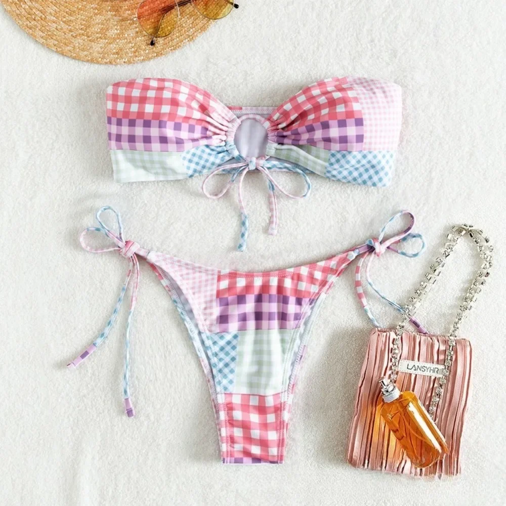

Trendy Checkered Bikini Swimsuit - Halter Neck & Side Ties Design | Maillot de Bain Femme & купальник женский 2025