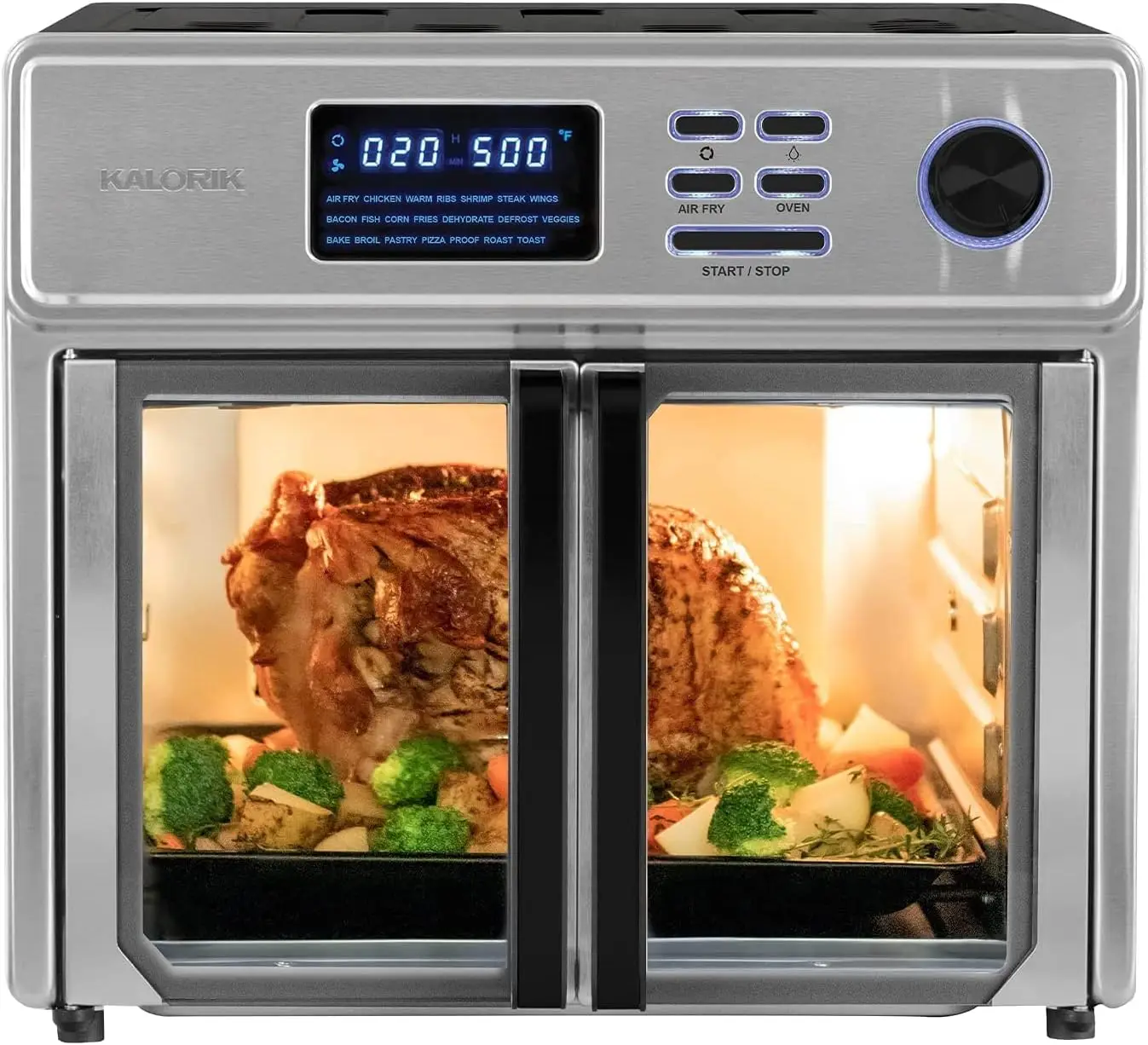 Four à friteuse à air de comptoir 10 en 1 de 26 litres, 15 accessoires de luxe et livre de recettes à couverture rigide de 60 recipe, 21 préréglages, acier inoxydable