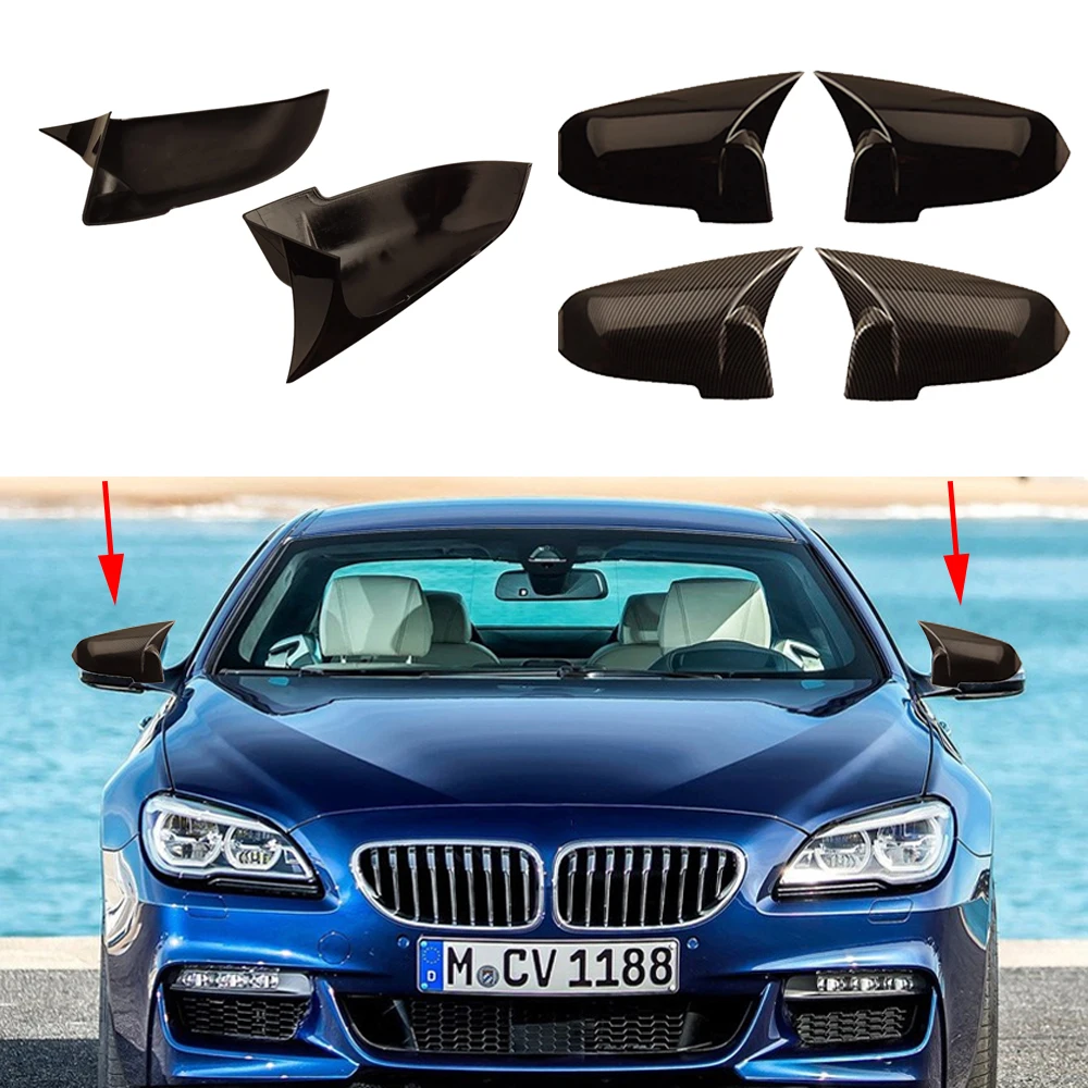 

2PCS Glossy Black Carbon Car Mirror Cover For BMW 6 Series F06 F12 F13 640i Coupe 650i 2015 2016 2017 Car Rearview Mirror Caps