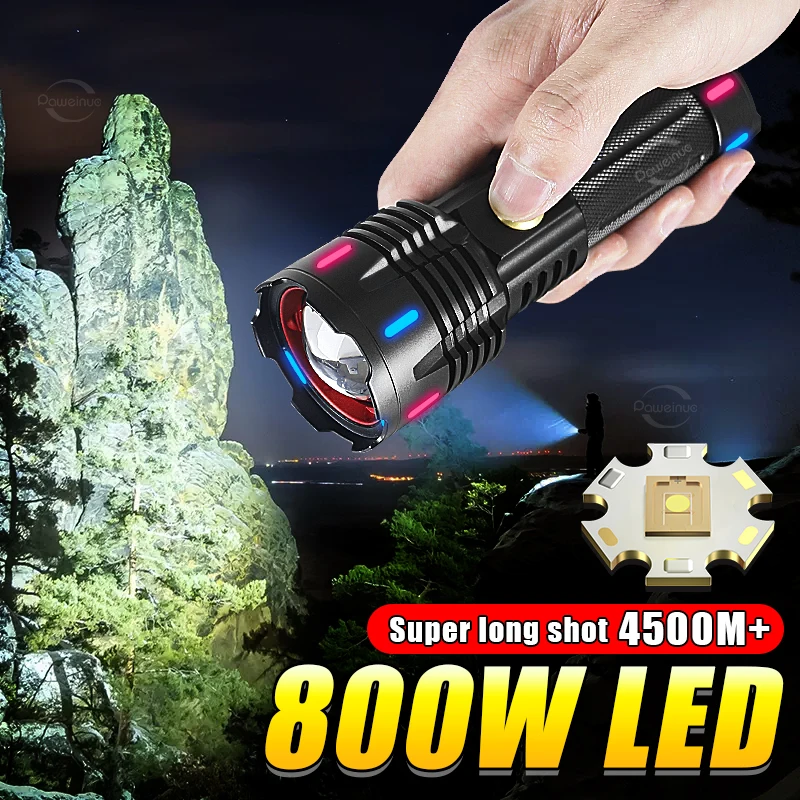 

2024 Ultra Long Powerful Led Flashlight 18650 USB Rechargeable Fluorescent Tactical Torch Laser Searchlight Camping Lanterns