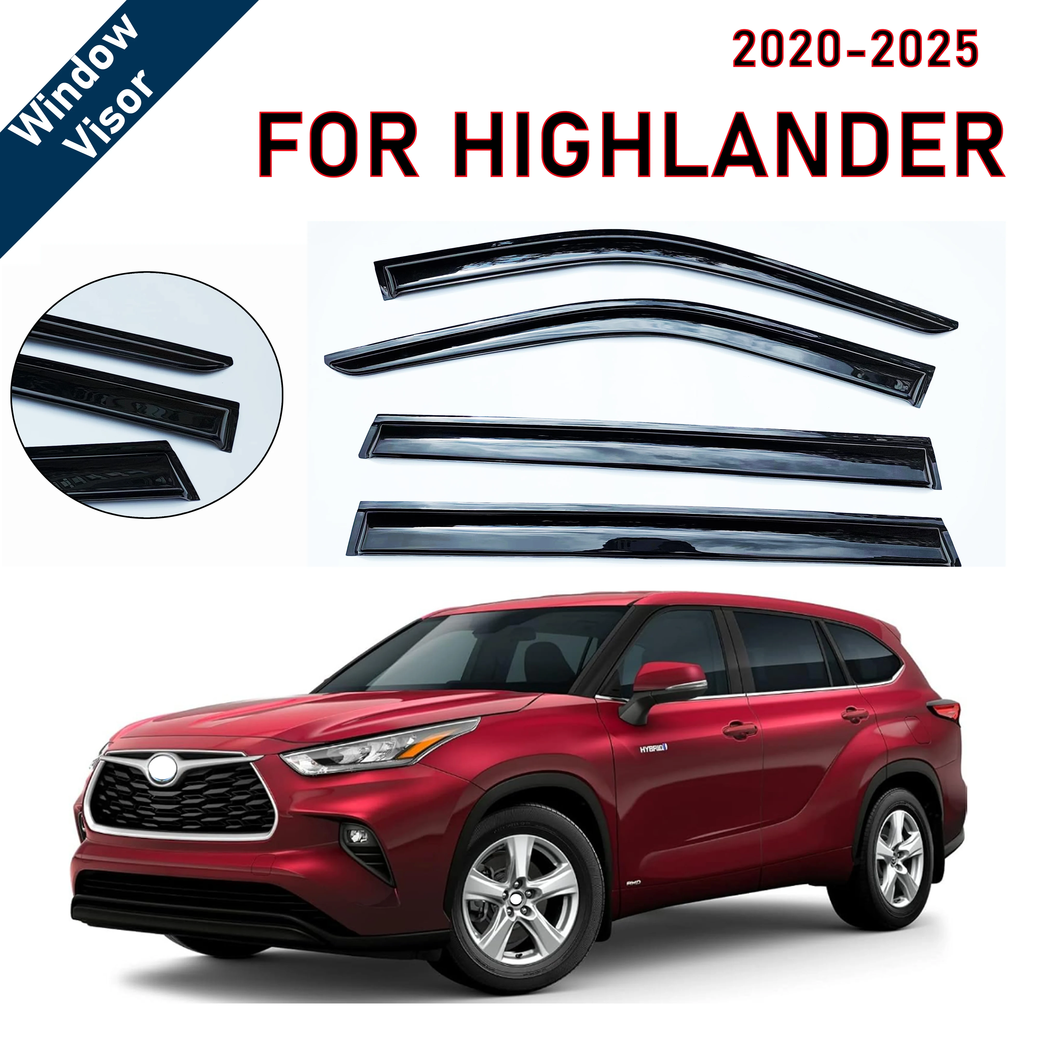 

4шт новейшей модели солнцезащитного козырька на окно автомобиля для Highlander 2020-2025, оконный козырек от дождя, оконные козырьки от дождя
