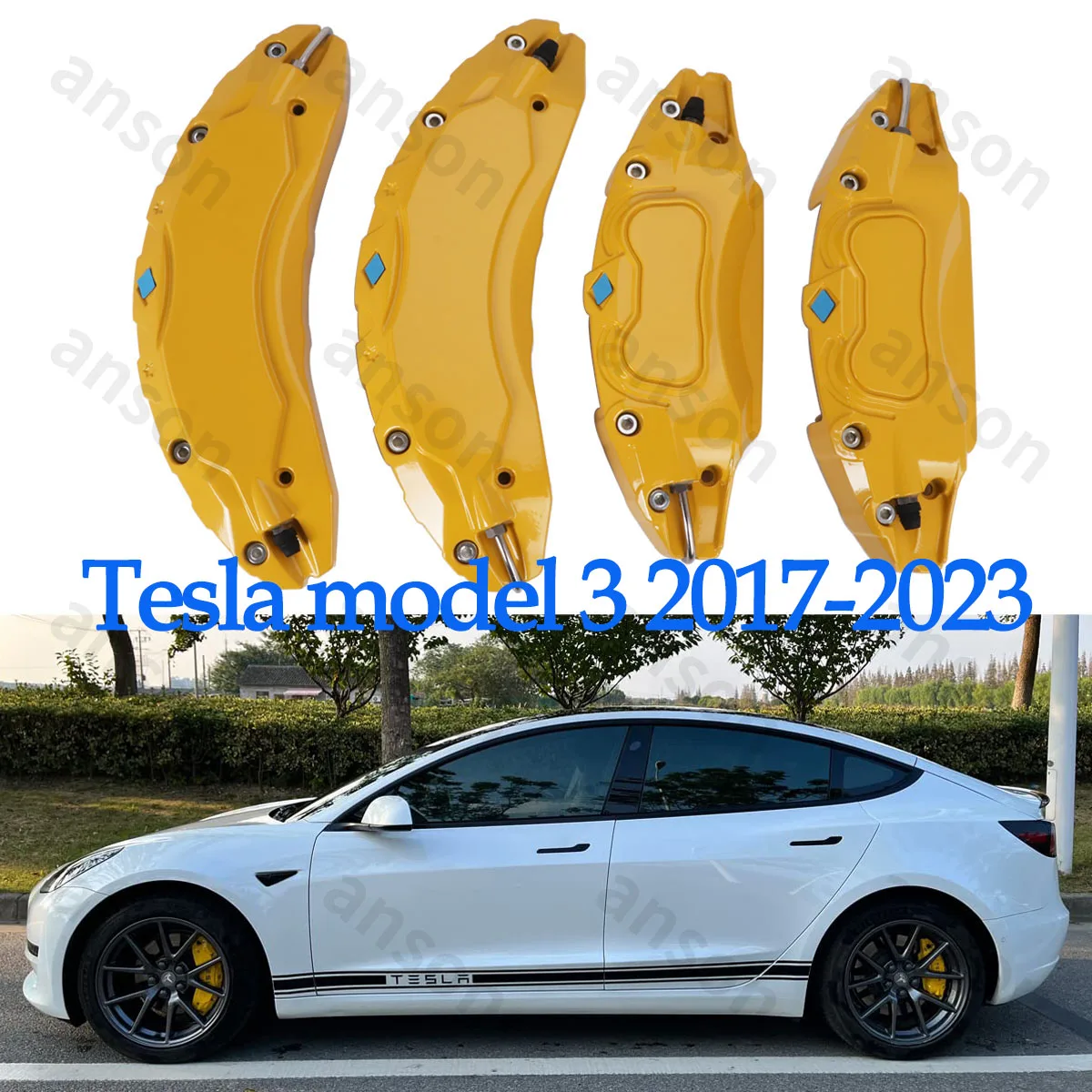 

4pcs Caliper Covers Tesla Model Y /3 18" 19" Wheel Hub Car Brake Caliper Protector with Sticker 2017-2023 Tesla Accessories