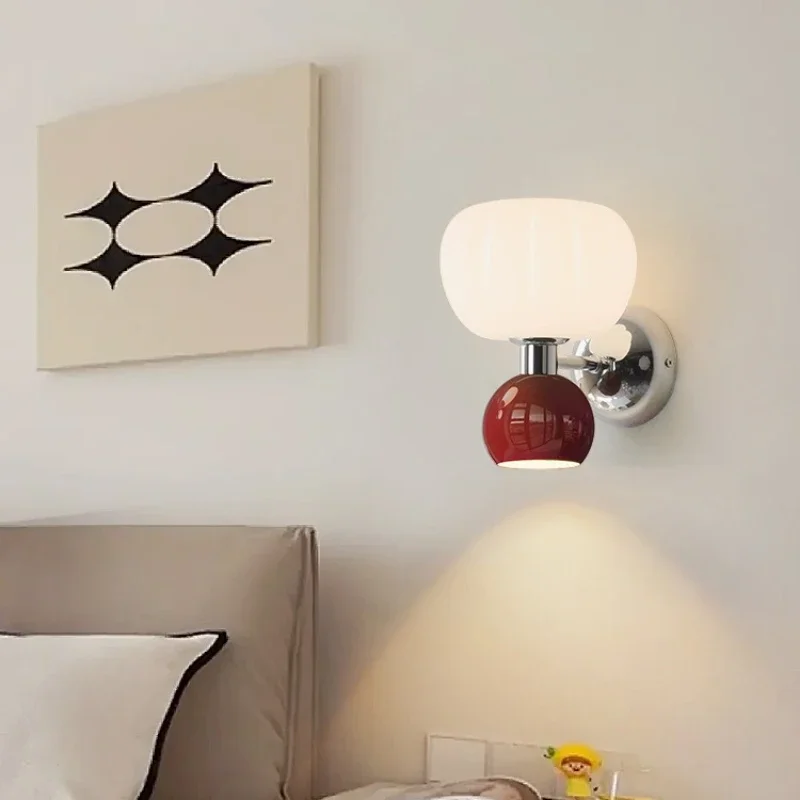 

Nordic cream style LED wall lamp pumpkin light G9 bulb bedroom bedside wall lamp study living room dining room lighting fixture