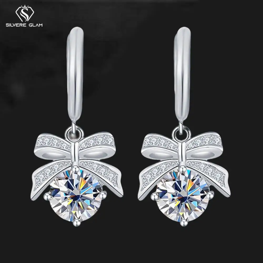 

SG 1carat Moissanite 925 Sterling Silver Earrings For Women Zircon Moissanite Bowknot Earrings Studs Fine Jewelry Christmas Gift