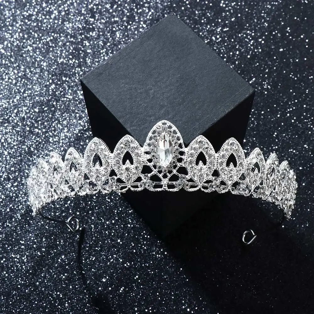 Women Wedding Jewelry Silver Color Rhinestone Crystal Alloy Hair Crown Ornaments Headwear Bridal Tiara