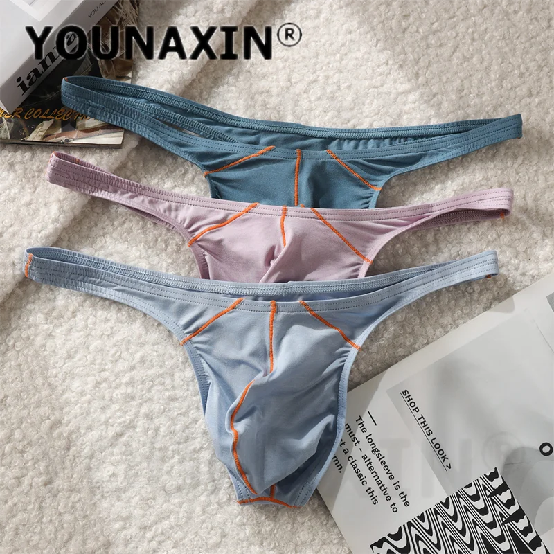 YOUNAXIN 5 Pieces Men's New Sexy Thong Underwear Thin Strap Contrast Stitch U-Convex Low Waist Youth Underwear M L XL 2XL