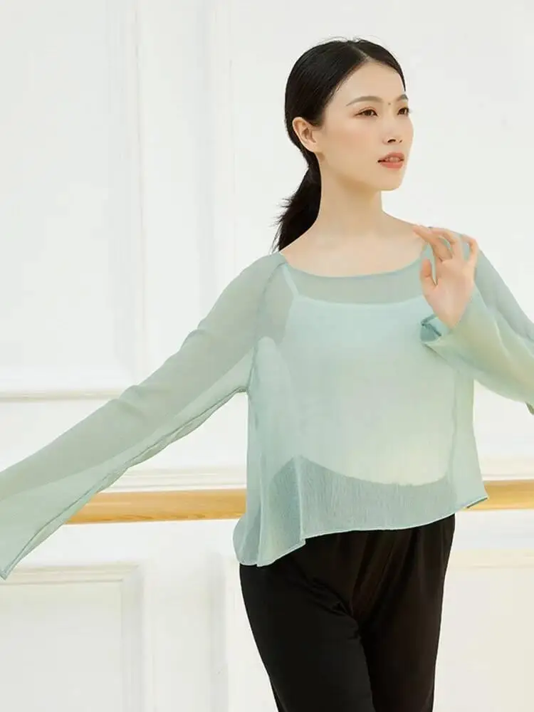 Lose Mesh Top Einfarbig Rundhals Modern Dance Kostüm Frauen Zeitgenössische Bühne Leistung Lyrical Jazz Praxis Shirt