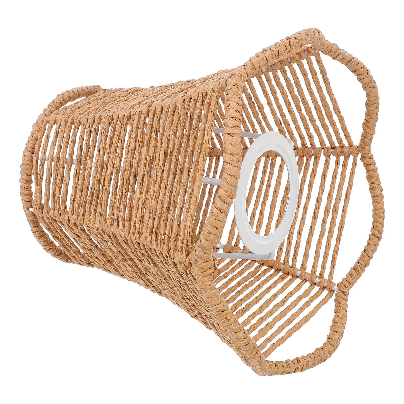 Boho Woven Lamp Shade Handwoven Paper Rope E27 Socket Lightweight Small Rattan Shade for Bedside Reading Bathroom Ambient