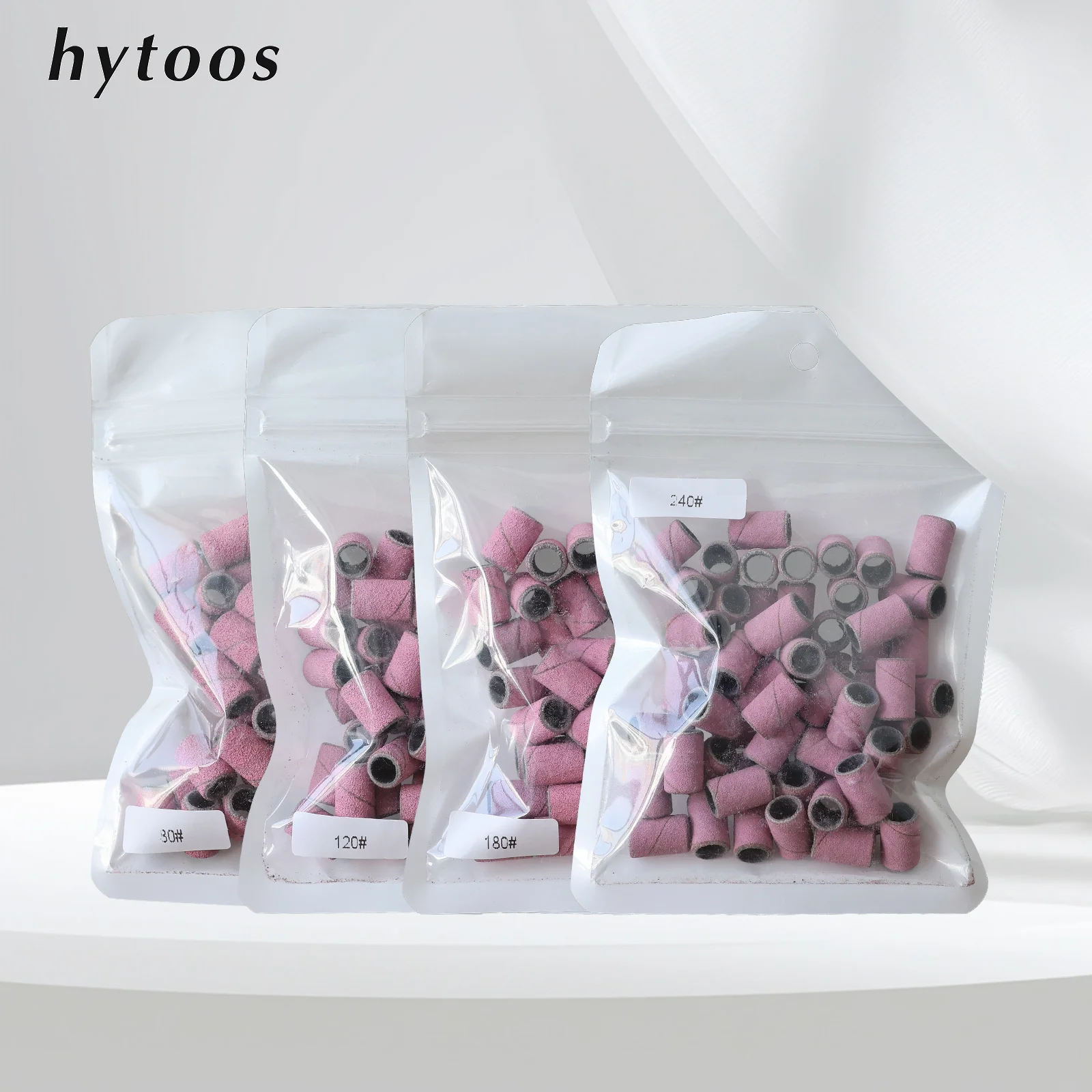 HYTOOS 50Pcs/Bag Pink Sanding Bands Without  Mandrel Electric Nail Drill Bit Accessories Gel Removal Nails Care Polishing Tool
