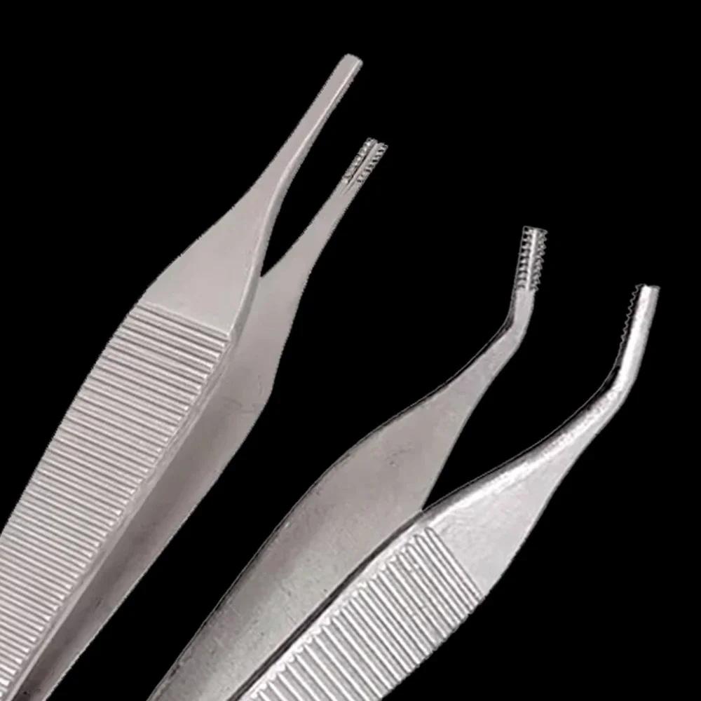 12 cm Stainless Steel Ophthalmic Forceps with Serrated Teeth for Cartilage Fat and Tissue Handling in Surgical Procedures