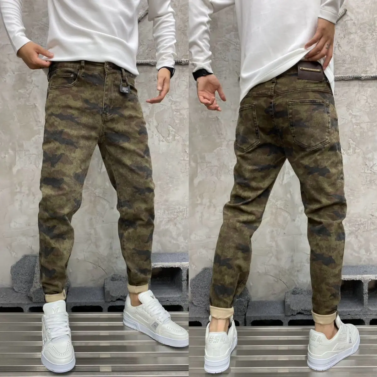 Calças Camufladas Retrô Americanas para Homens e Mulheres, Jeans Casuais em Denim Lavado, Corte Reto, Ajuste Solto, Jeans ...