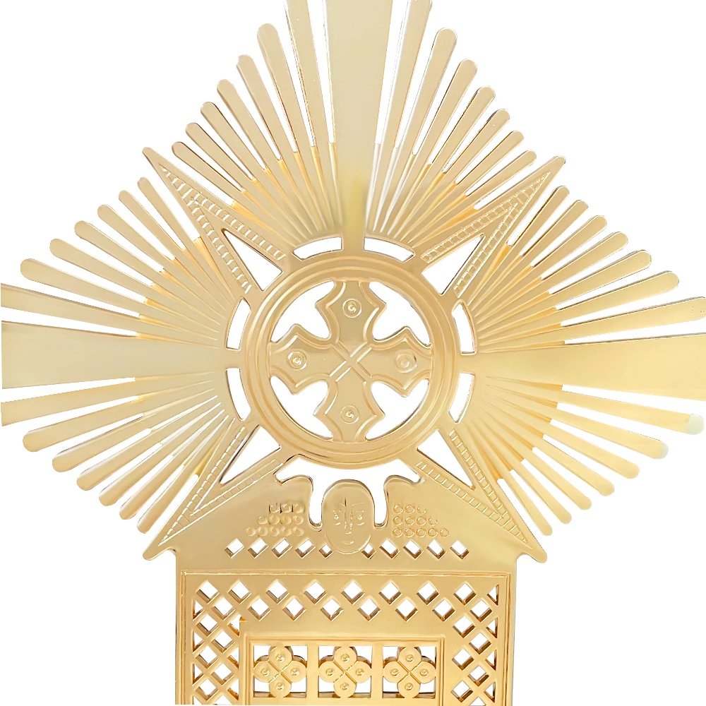 New 2026 Orthodox Processional Cross Gold Plated Alloy Large 82.5cm Religious Crucifix Church Altar Decor Byzantine Easter Gift