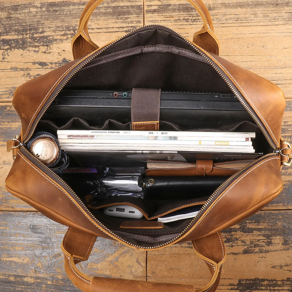 Borsa a tracolla in vera pelle da uomo retrò 42 * 30 * 10 cm Crazy Horse Song Dance Show Valigetta in pelle Laptop Accessori per pendolari d'affari