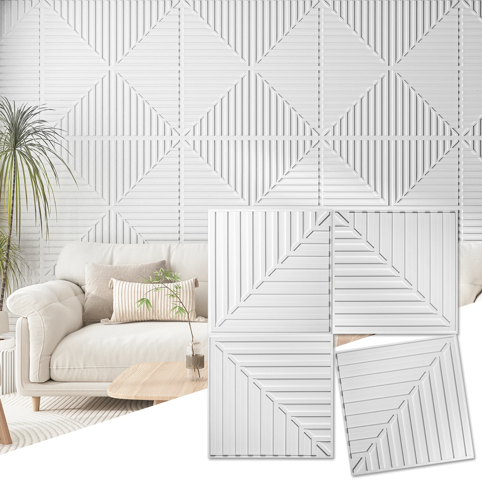 

Art3d 24''X24'' плитка на потолке, ПВХ 3D текстурированные панели для внутреннего декора стен Гостиная Спальня Офис, 12 шт., Белый