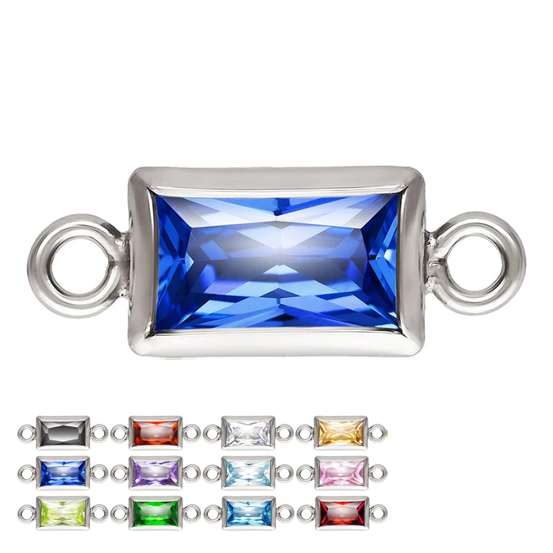 

925 Sterling Silver 3x5mm Cubic Zirconia Bezel Connector 3A Birthstone Jewelry DIY Accessory Permanent Connector
