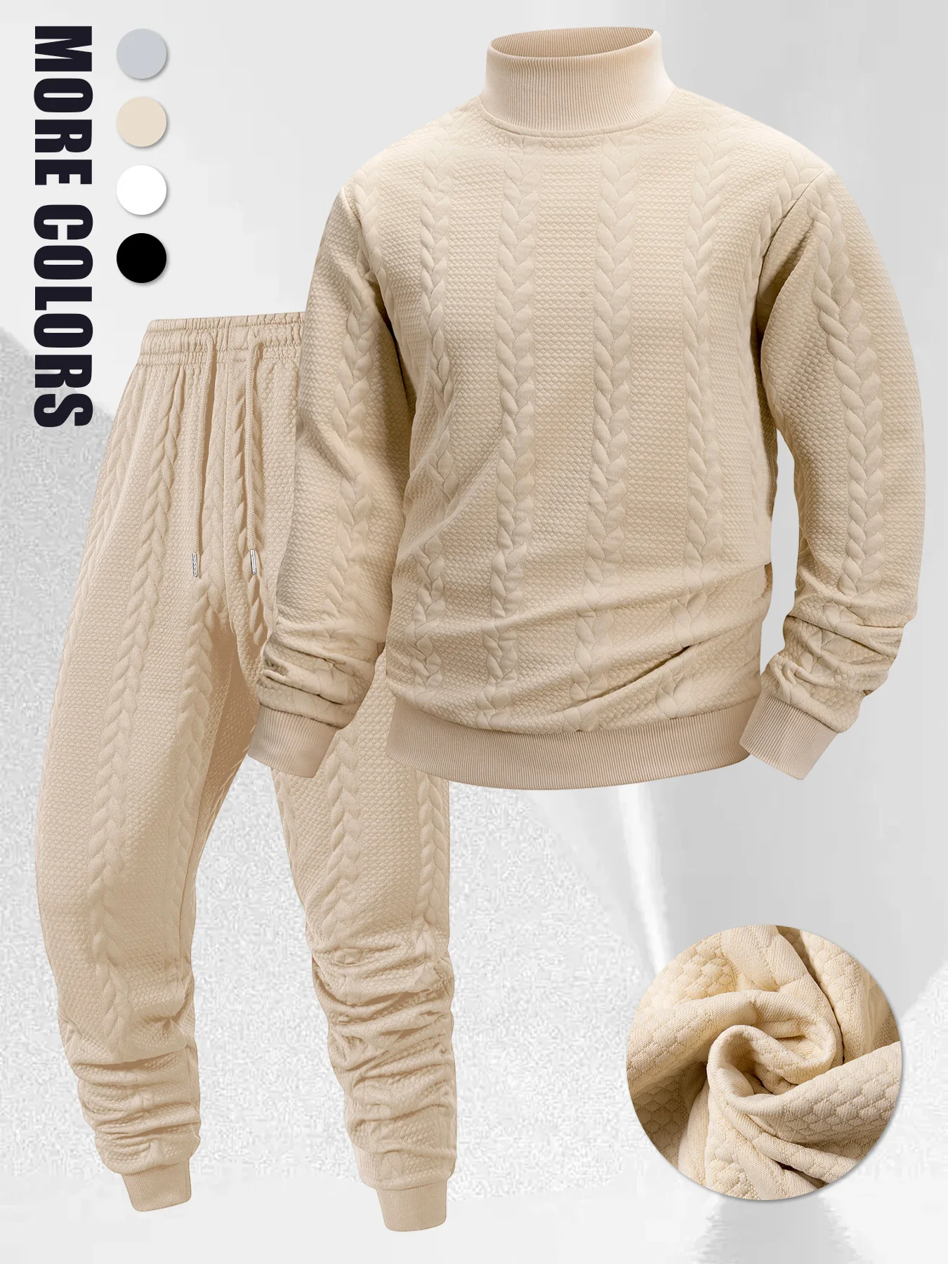 Autumn Mens High Quality Knitted Mens Tracksuit Turtleneck Sweater Slim Fit Long Sleeve Pullover and Pants Two-piece Set