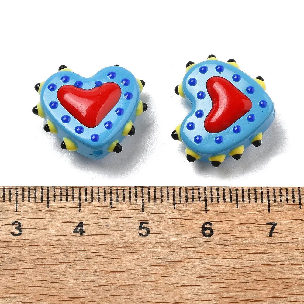PandaHall 25 Stück Backlack-Glasperlen in Herzform, Emaille-beschichtet, 16-17x18x7mm, 1,2mm Loch für DIY Schmuck- und Halskettenherstellung – Detail 12