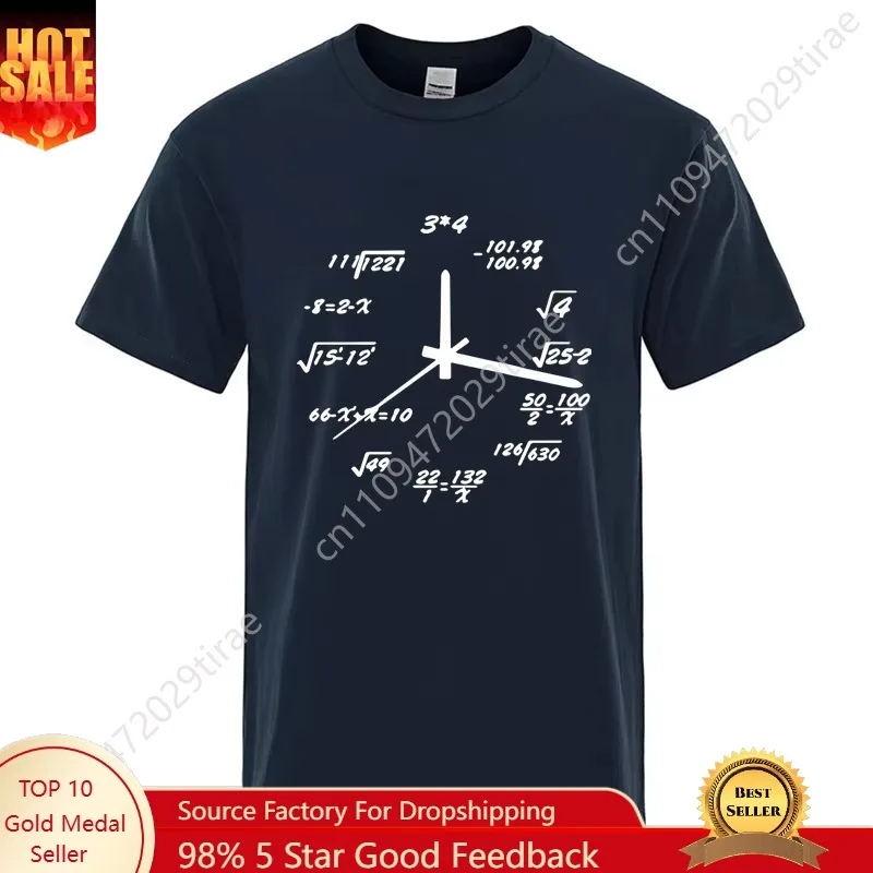 Men's T-shirt Cotton Blend Casual Funny Math Clock Print Summer Loose O-neck T Shirt for Men Short Sleeve Cool T-shirt Male
