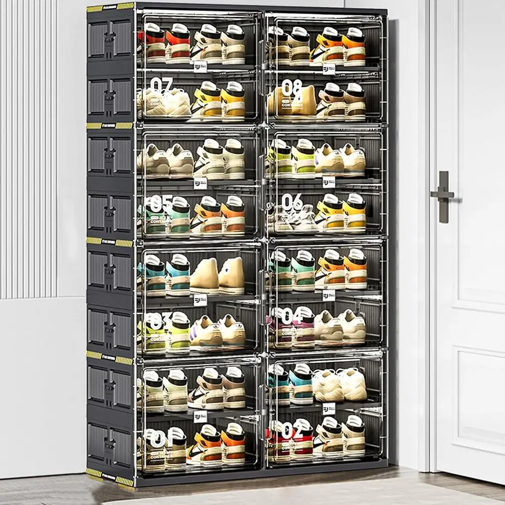 خزانة أحذية بباب شفاف مكونة من 32 زوجًا، مجموعة سهلة من 3 خطوات، تخزين بلاستيكي للمدخل، رف أحذية رياضية #2