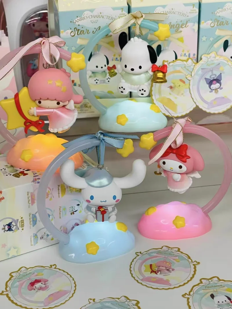 Angel Sanrio Cartoon Cinnamoroll Star Hand-Made Cute Pompom Purin Desktop Ornament Night Light Decoration Toys Birthday Gift