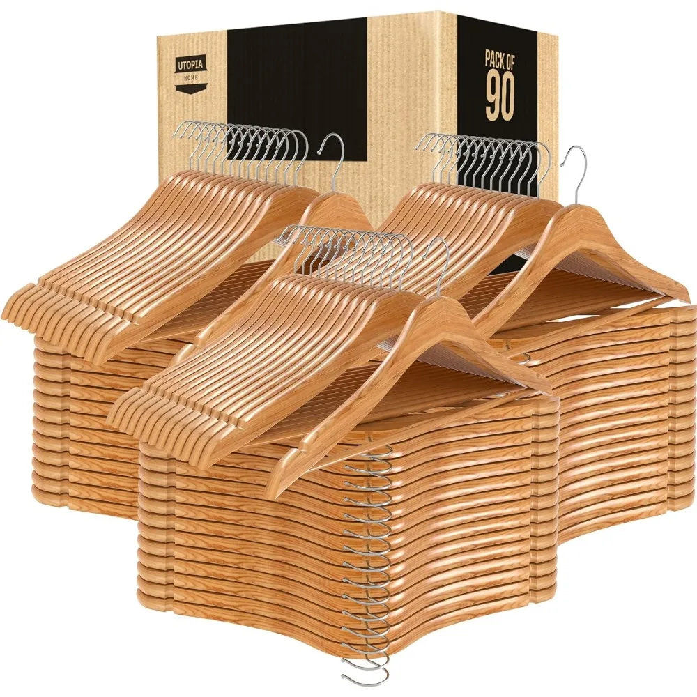 

Premium Wooden Hangers 90 Pack - Durable & Slim Coat - Suit with 360-Degree , Portable Hanger