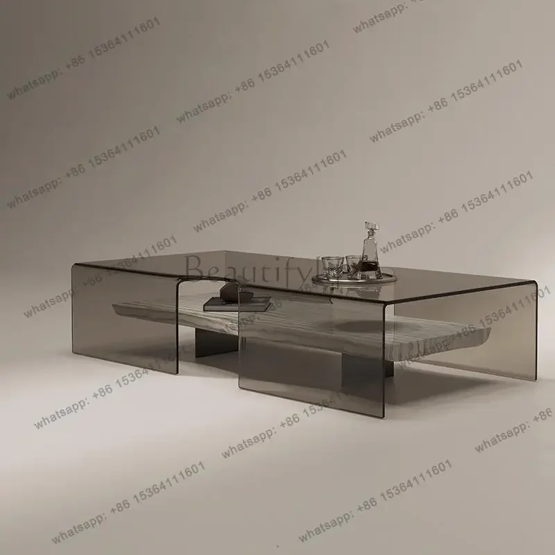 

yj58 Calacatta Marble&Glass Coffee Table, Italian Minimalist Design for All Spaces, Heat & Scratch Resistant, Artistic, Customiz