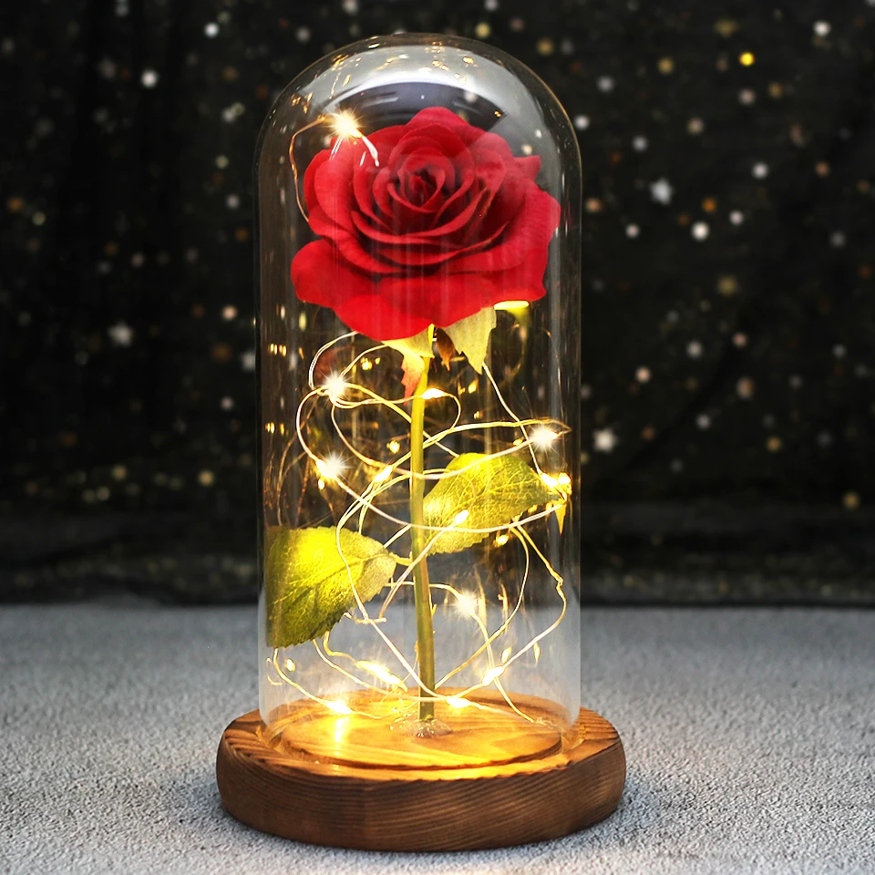 Wedding LED Enchanted Galaxy Rose With Lights In Dome Beauty and the Beast Rose For Christmas Valentines Day Gift Mother\'s Day