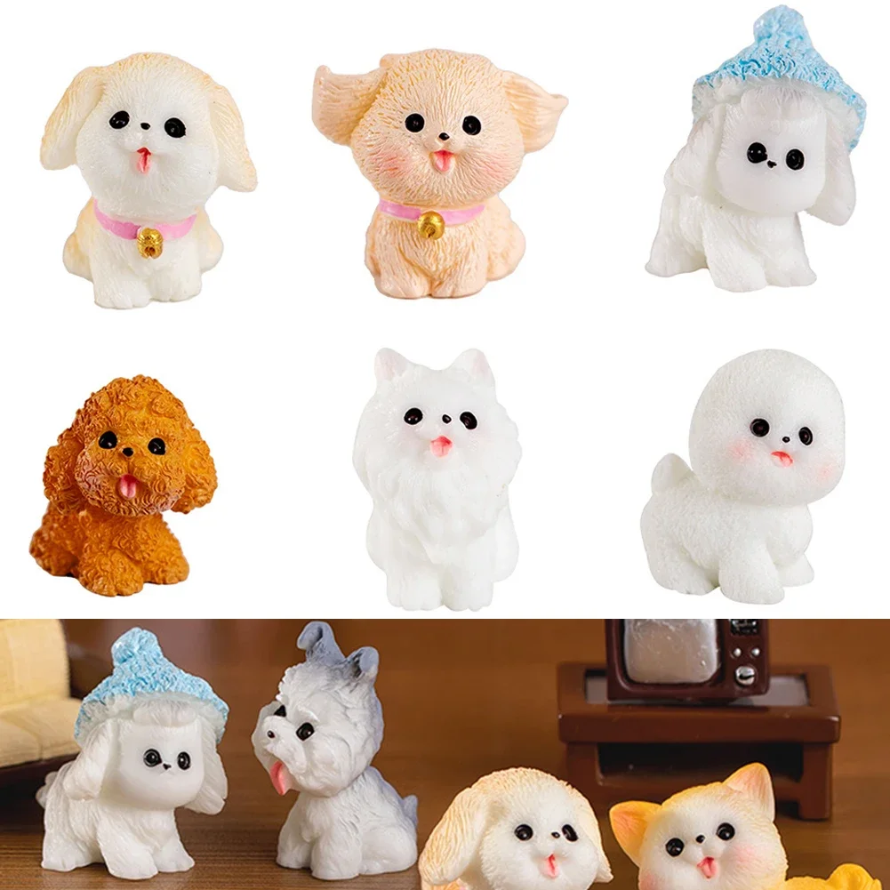 6PCS Kawaii Resin Cartoon Dog DIY Ornaments Garden Decoration Micro Landscape Garden Decoration Dollhouse Accessories