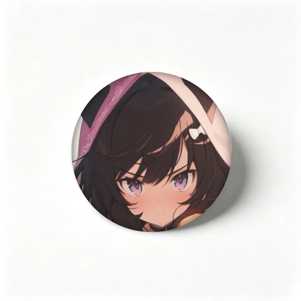 Anime Tinplate Badge 32mm 44mm 58mm Handmade Creative Brooch Pin, Aiko Black Hair Girl Lapel Pin, Clothing Gift Accessory Decor