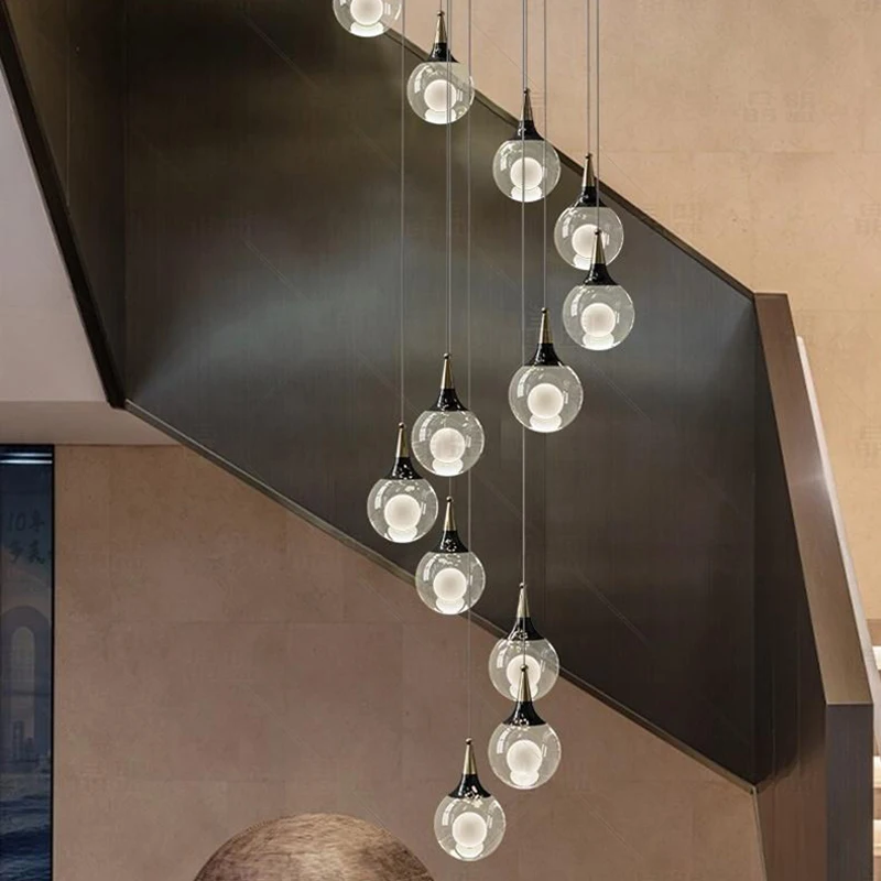 Modern luxury high-rise building decoration LED lights, staircase pendant lights, living room pendant lights, indoor lighting