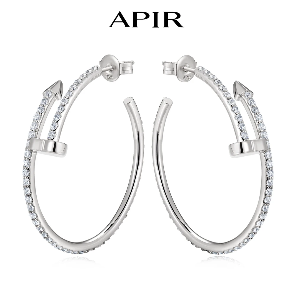 

APIR 35mm Zircon Inlaid Arrow Hoop Earrings for Women Sterling Silver Trendy Large Circle Earrings Daily Wear Fashion Jewelry