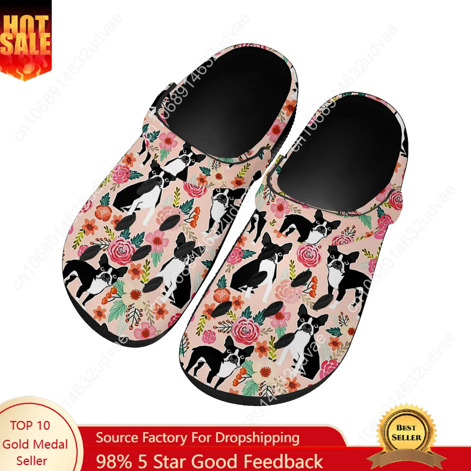 

Boston Terrier Water Shoes Mens Womens Comfortable Fashion Home Garden Clogs Customizd Sandals Beach Breathable Hole Slippers