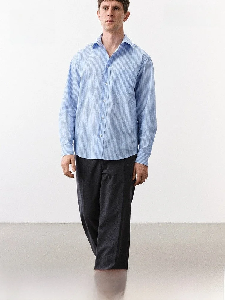 

H&M Men's Standard Fit Long Sleeve Business Commute Shirt Spring 2025 Cotton100% Daily Wear Casual Shirt