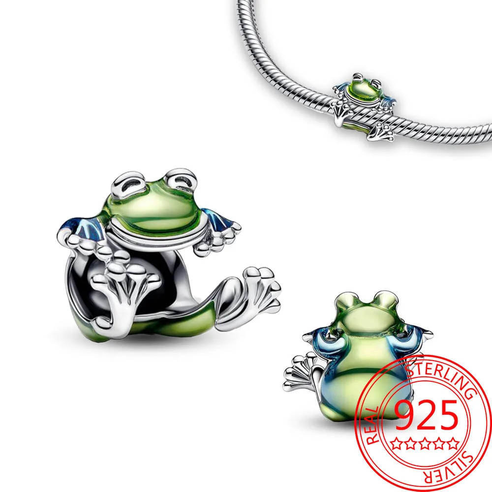 

New models 925 Sterling Silver Climbing Frog Charm Fit DIY Bracelet Necklaces Cute Green Jewelry Beading