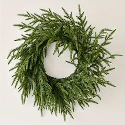 24 Inch Christmas Wreath for Front Door, Norfolk Pine Wreath for Home Porch Window Wall Farmhouse Decor, Green Wreath Front Door