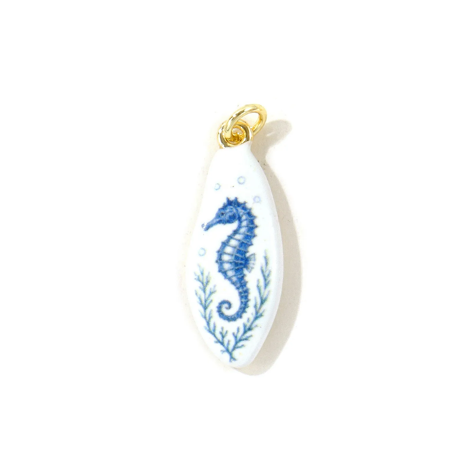 1 Stück Ozean-Schmuck Muschel-Schildkröten-Seepferdchen-Anhänger 18K vergoldet blau doppelseitig emailliert bedruckter Messinganhänger DIY 3x1cm – Detail 4