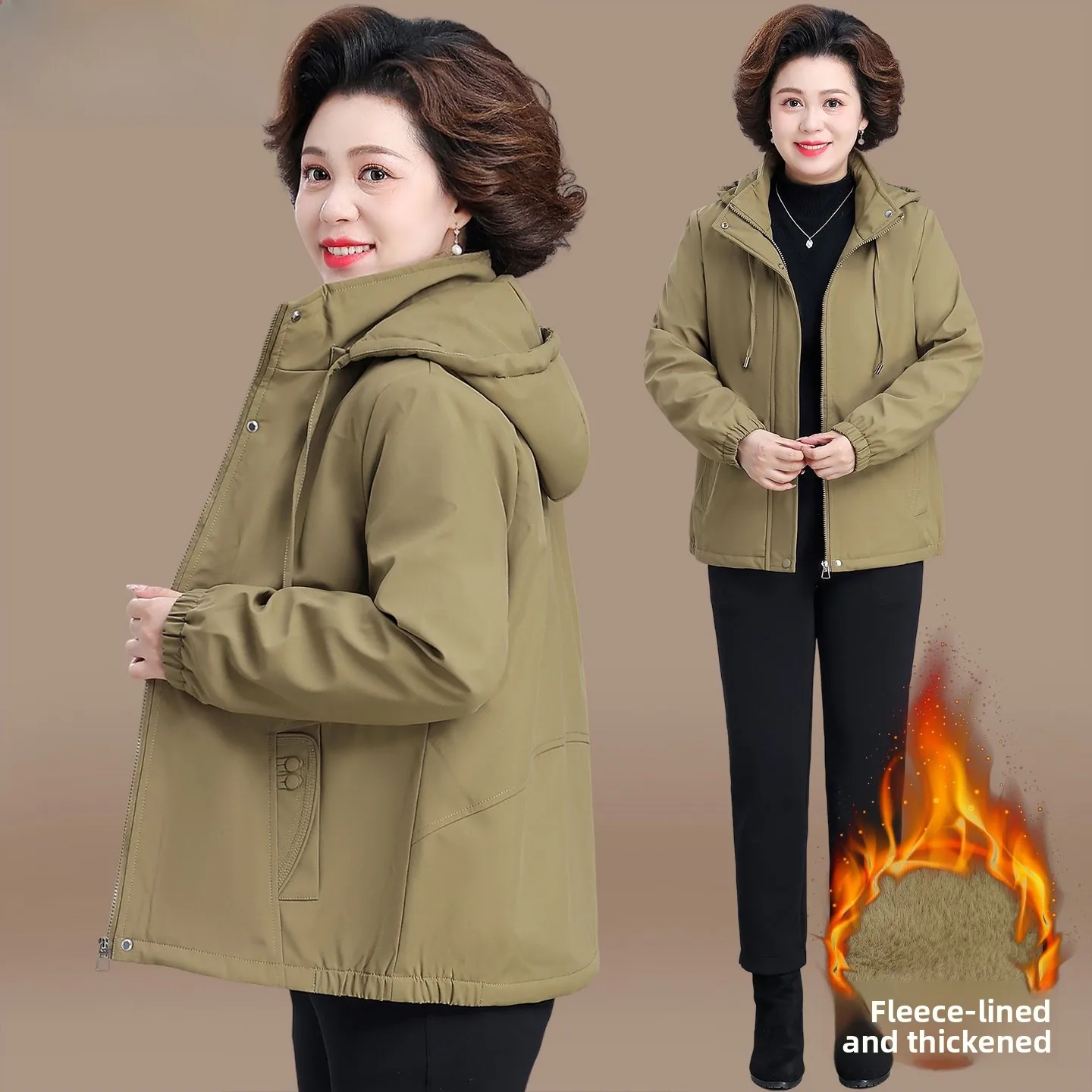 

Thiened Fce Winter Jaet for Middle-Aged Mothers down Cotton Coat Women's Casual Long Pants Warm Zipper Closure Coat