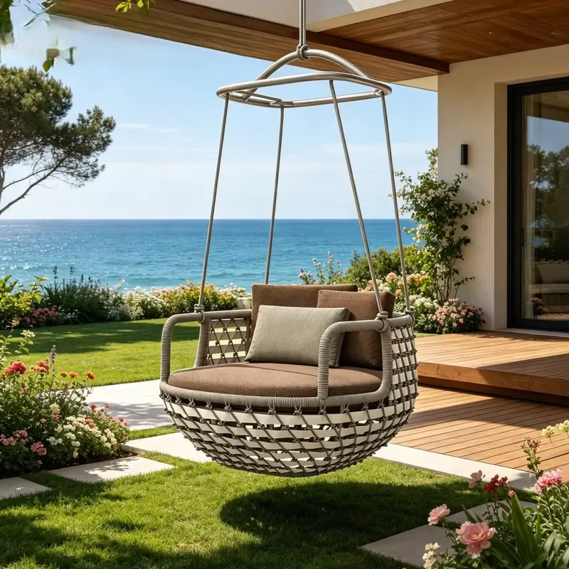 Internet Popular Outdoor Rattan Bird Nest Single Swing Hanging Basket Rocking Chair for Courtyard Garden Balcony Villa