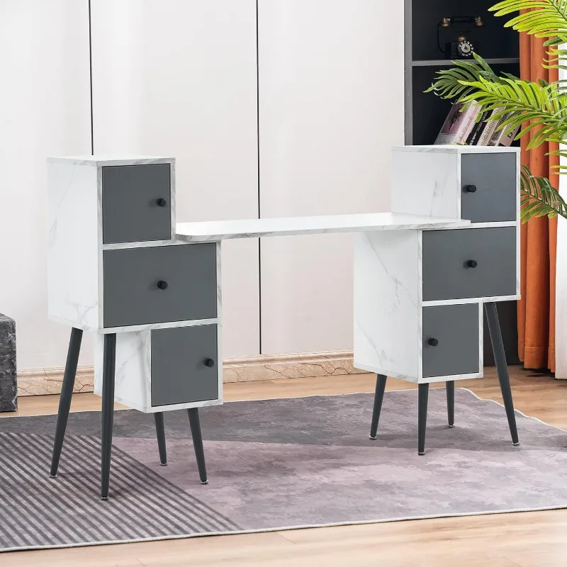 White gray manicure table, multi-drawer large-capacity storage, makeup manicure table