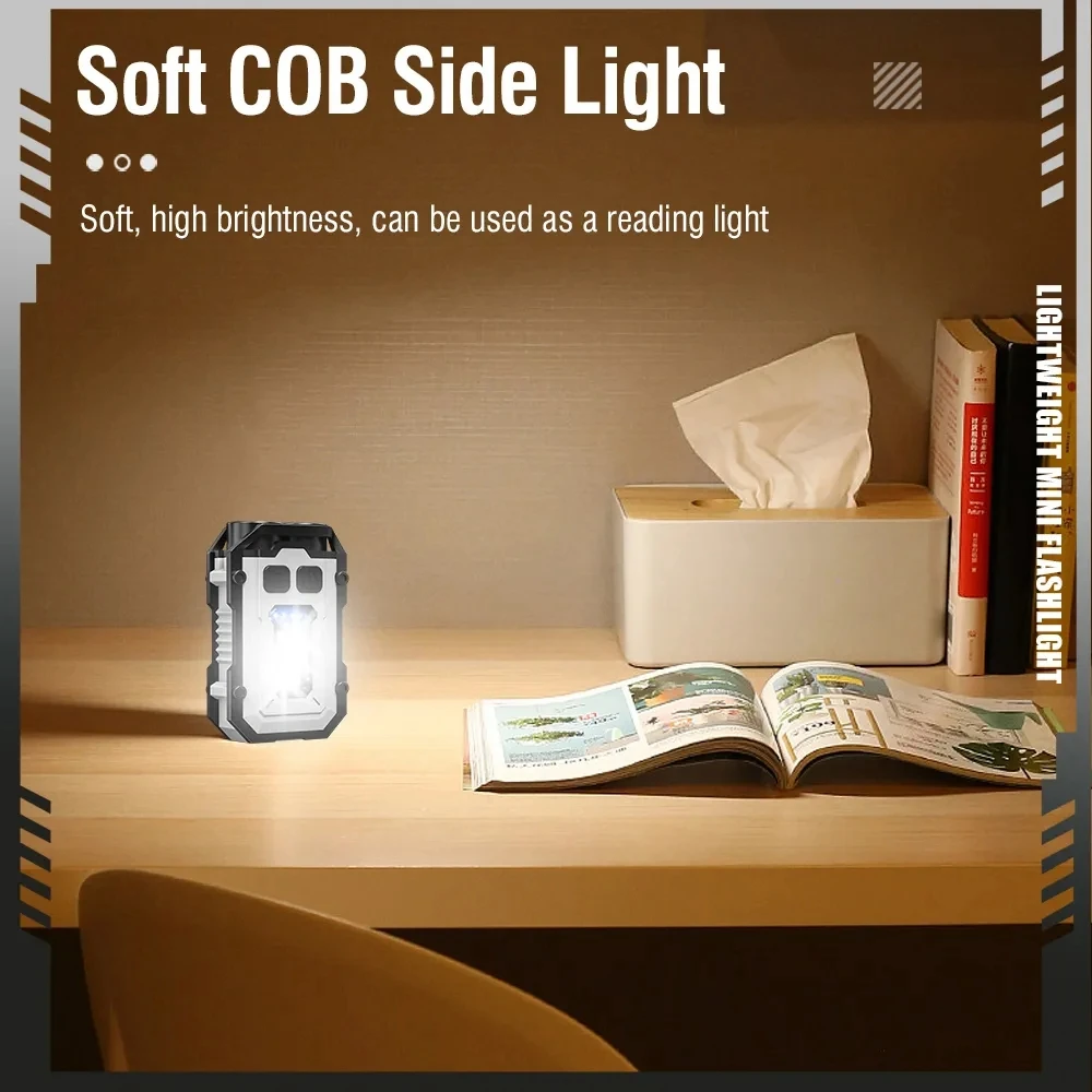 Mini Portable Keychain Flashlight Type-c Rechargeable EDC Torch with Magnet 8 Modes Powerful Work Light Camping Pocket Lantern