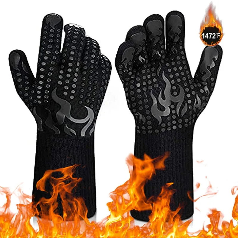 

1 пара 500 ℃ Термостойкие перчатки, удлиненные силиконовые перчатки для выпечки с защитой запястья, термостойкие защитные перчатки, аксессуары для барбекю