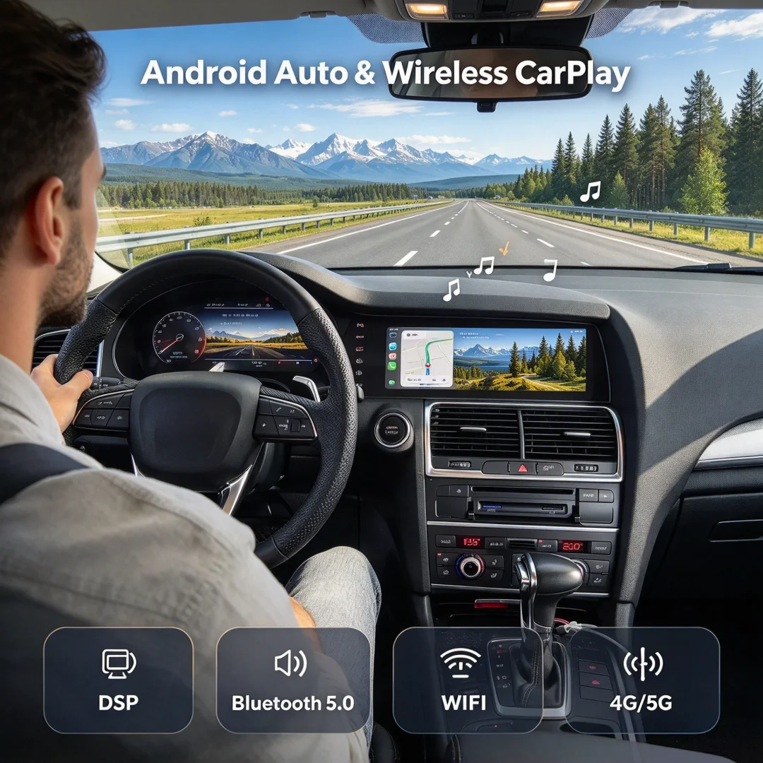 23'' Android 14 Double Screen For Audi A6 C6 4f For Audi Q7 4L 2005-2015  Cockpit Instrument Panel Speedometer Virtual Car Radio